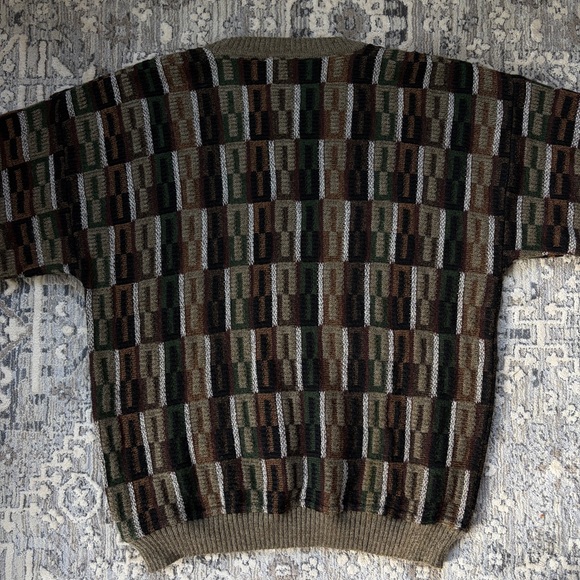 Vintage 3D Knit Chunky Sweater Olive Green Earth-tone - Picture 7 of 16